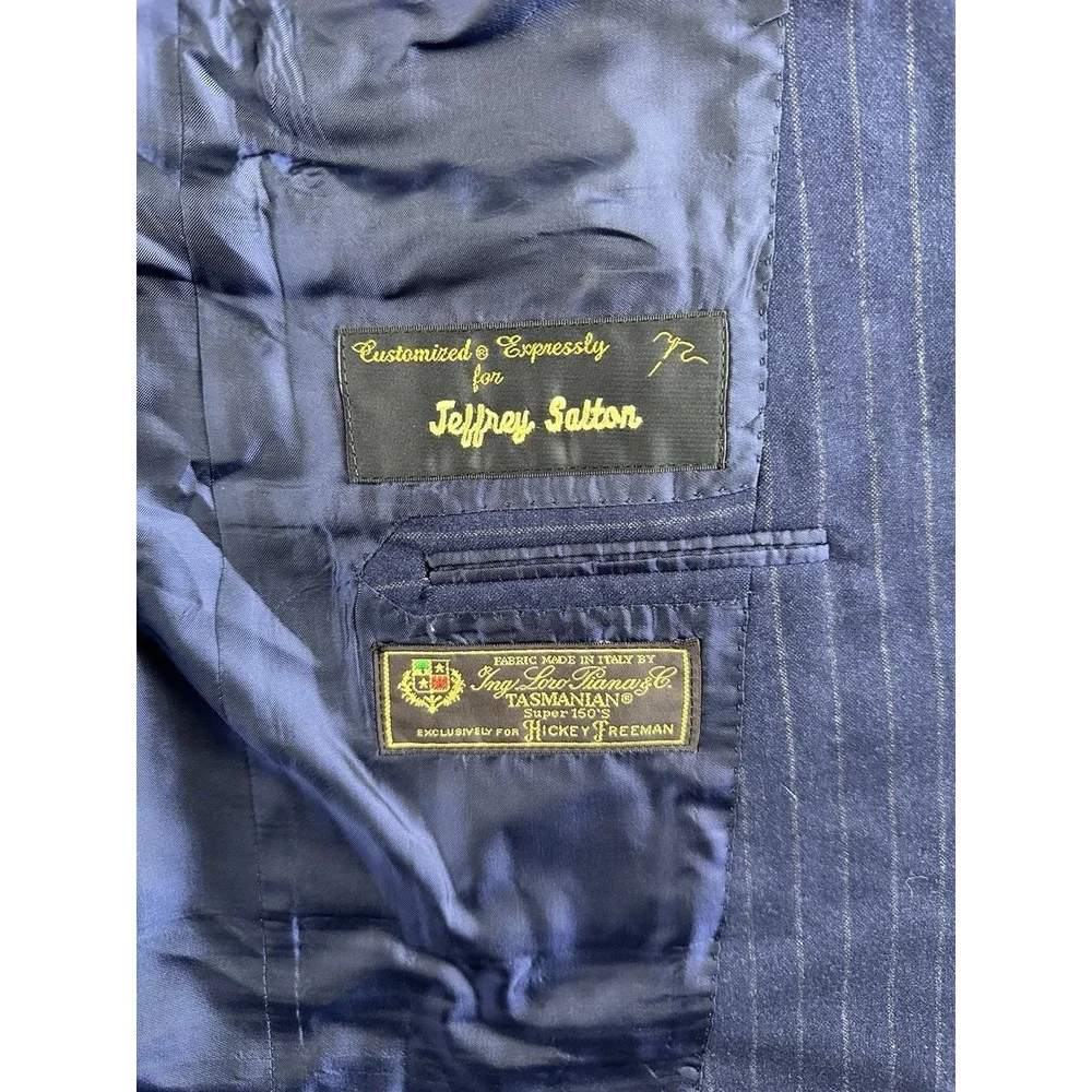 Hickey Freeman Suit Jacket 42 R Blue Wool Striped Premium Loro Piana USA Bespoke - Picture 10 of 16